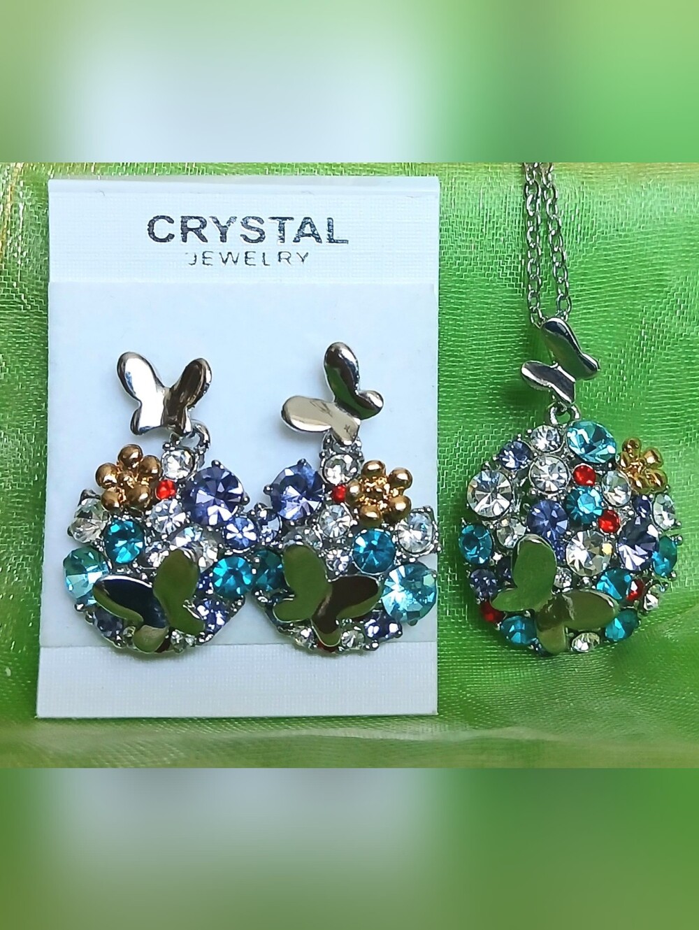 Crystal Jewelry Crystal Butterfly Drop Earrings And Pendant Necklace Set